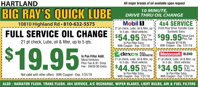 Coupons quick lube